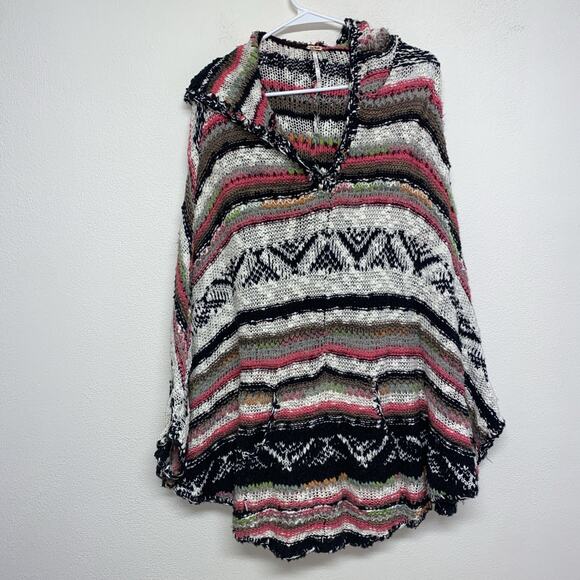 Free People Hippie Boho Festival Bubble Tea Hooded Poncho M/L - Picture 2 of 10